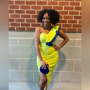 Green One Shoulder Sleeveless Frill Midi Bodycon dress